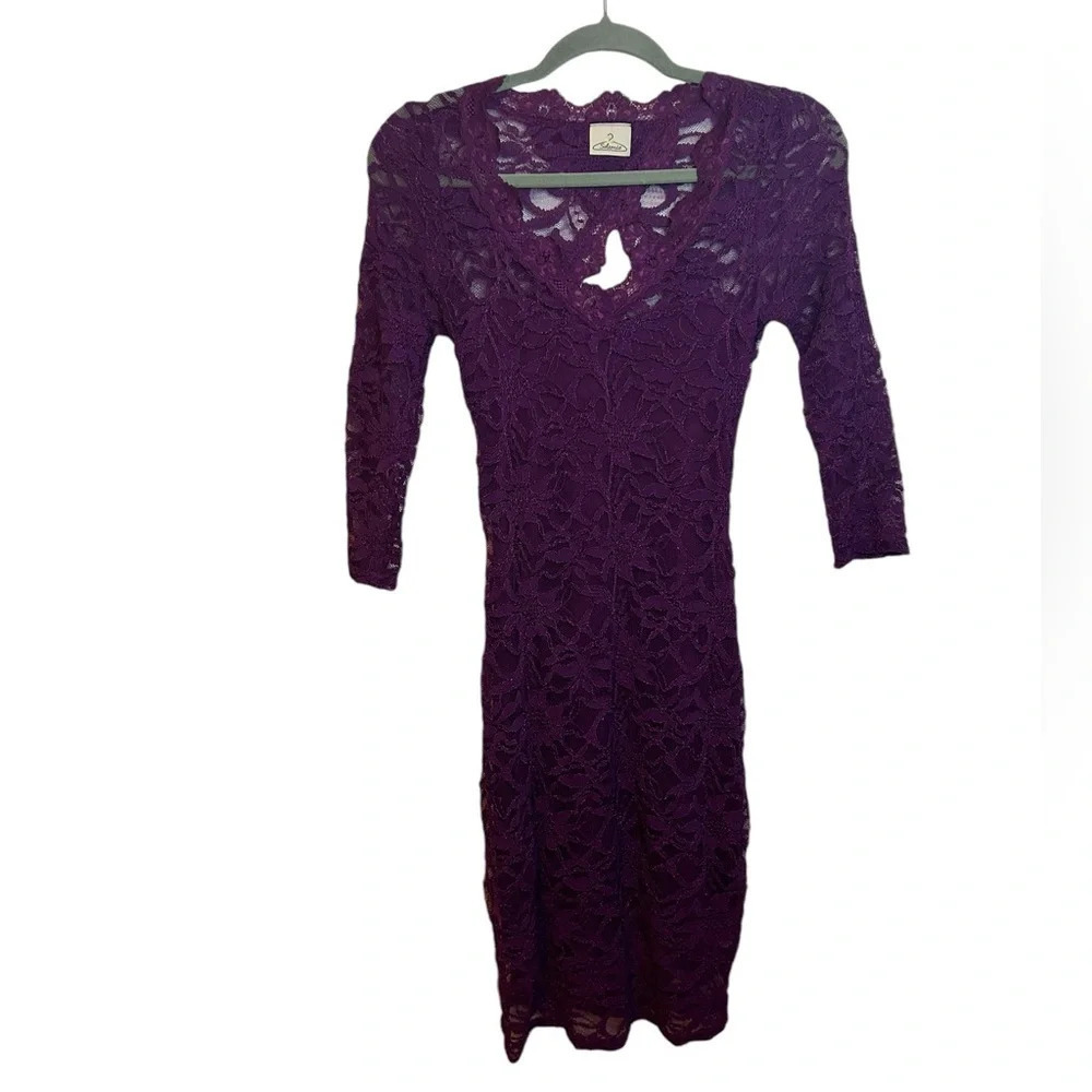 Solemio Purple Floral Lace Bodycon Open Back Dress